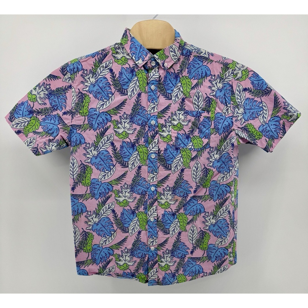 Amnesia Hawaiian Shirt Men's Size M 100% Cotton Pink Floral Tropical Beach Aloha